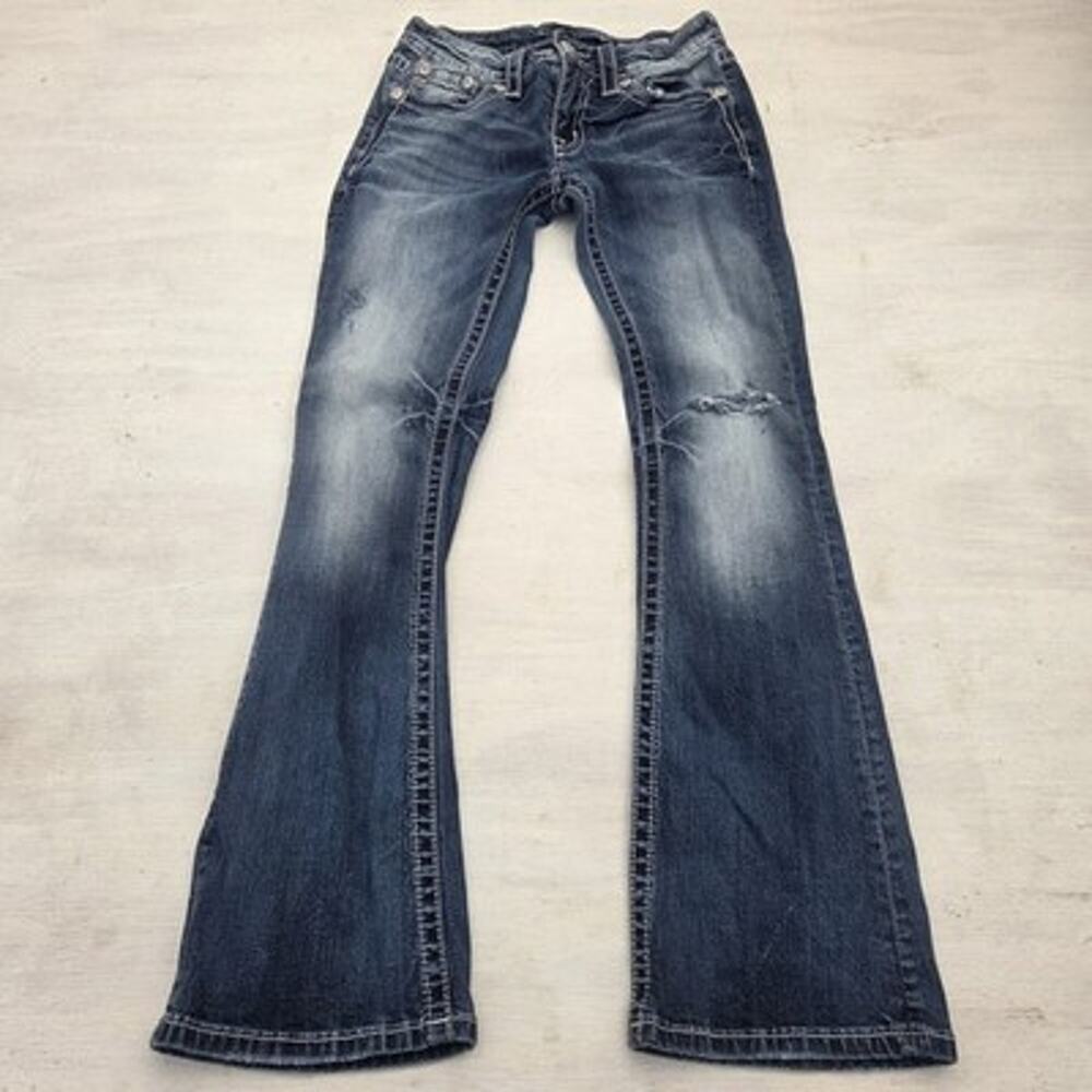 Miss Me Standard Boot Cut Jeans Womens Size 26 Low Rise Whiskers Distressed